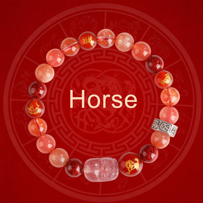 Zodiac Fortune Bracelet Adorned With Sacred Cinnabar & Natural Crystal & Legendary Pi Xiu