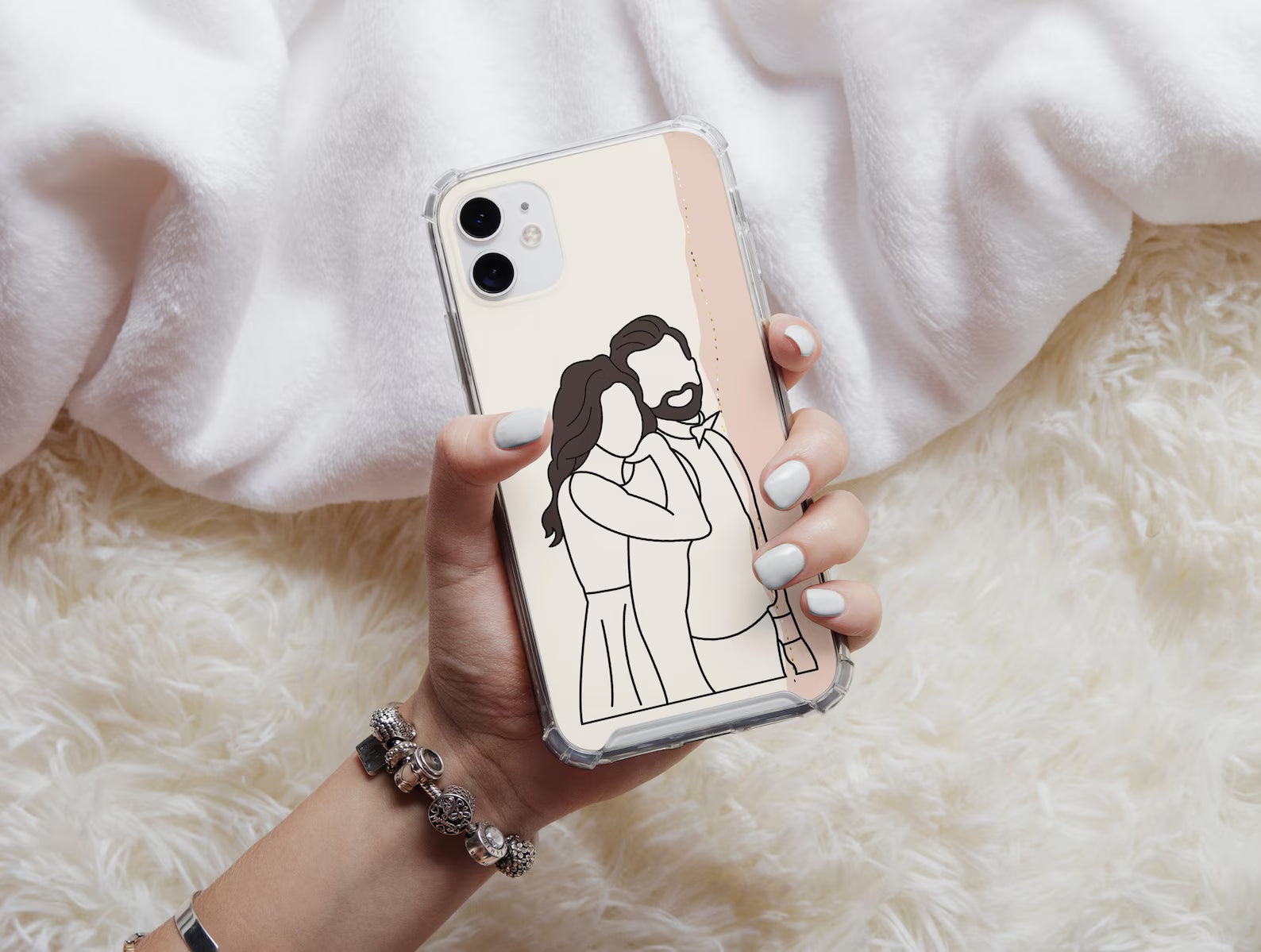 $9.9 Includes All Fees- Letitdao Couple Line Art Phone Case Faceless Case Couple Illustration Matching Couple Case
