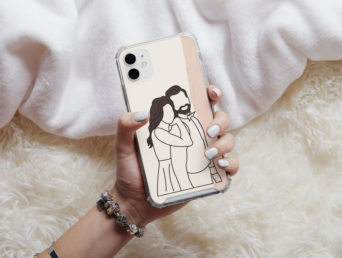$9.9 Includes All Fees- Letitdao Couple Line Art Phone Case Faceless Case Couple Illustration Matching Couple Case