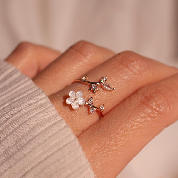 $9.9 Includes All Fees-Letitdao Birth Flower Ring Valentine's Day Gift Mother Of Pearl Sakura Rings Adjustable Delicate Personalized Birthstone Gift